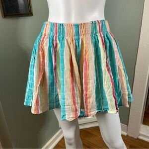 Kai Aloha Hawaiian Gauze Rainbow Striped Mini Full Shorts Skirt Large L skort